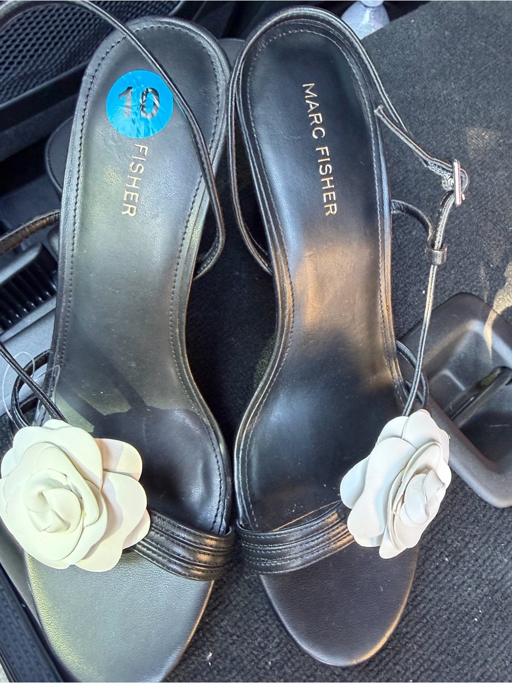 Marc Fisher Black Slingback Heels with Cream Floral Accent